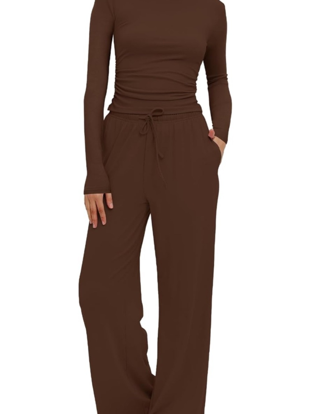 Wide-Leg Drawstring Lounge Pants - Brown